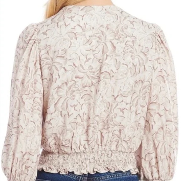 Amanda Uprichard Tan / Beige Floral Long-Sleeved Coquette Top (Size L) - Picture 3 of 10
